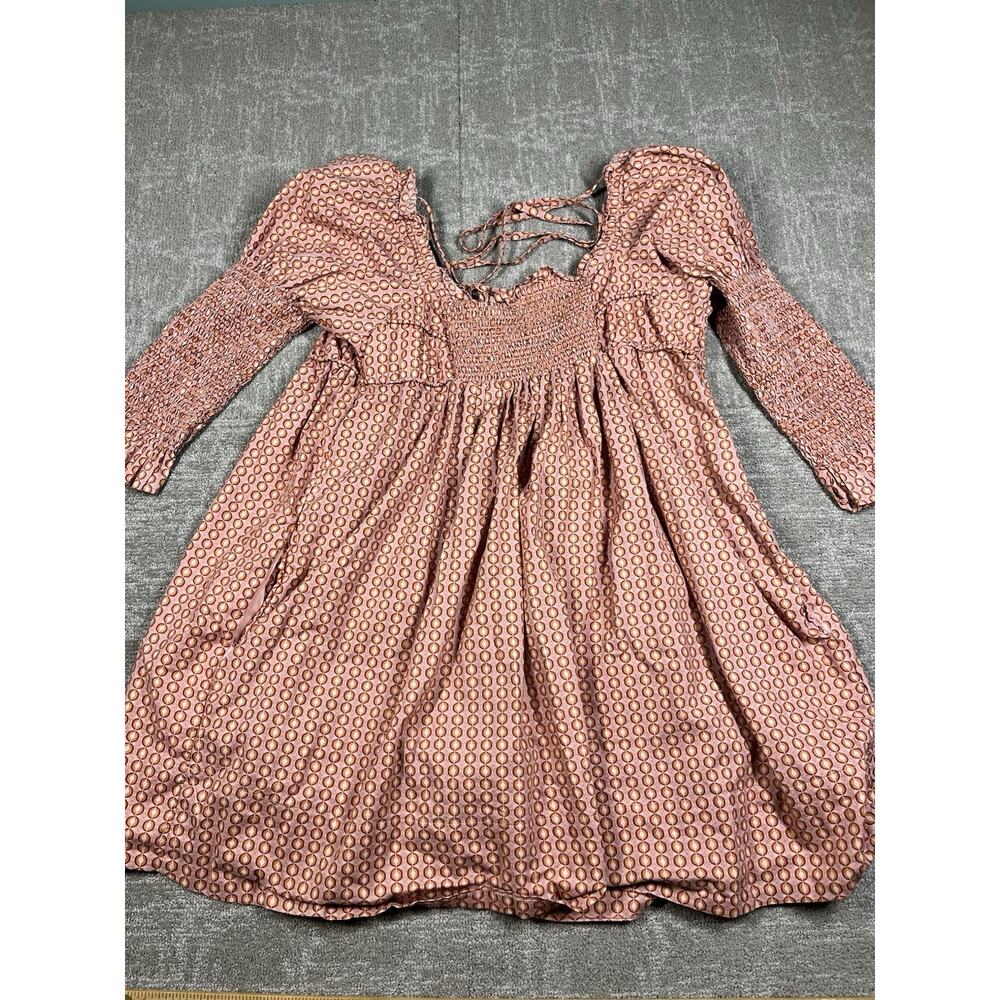 Free People Mini Dress Red Star Dip Smocked Allover Print Loose A Line Large - Picture 9 of 11